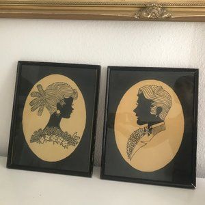 Vintage Silhouette Paintings - A PAIR